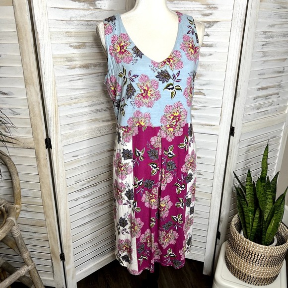 J. Jill Printed Color Block Bright Spring Floral Jersey Knit Dress Sleeveless M - Picture 4 of 16